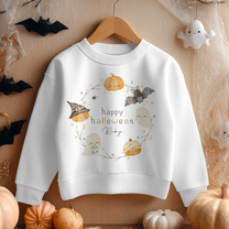 Personalised Halloween Cute Ghost & Pumpkin Wreath Sweatshirt for Kids