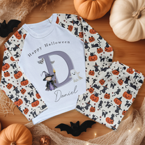 Personalised Halloween Witch, Ghost, Initial & Cat Pumpkin Pyjamas for Kids