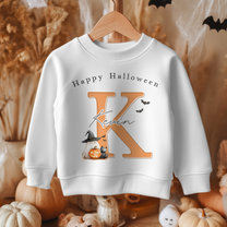 Personalised Happy Halloween Initial Ghost Witch Hat Sweatshirt for Kids