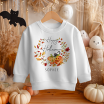 Personalised Halloween Autumn Wreath Pumpkin Cat Sweatshirt for Kids