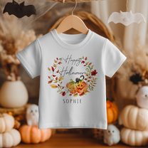 Personalised Halloween Autumn Pumpkin & Black Cat T-Shirt for Kids