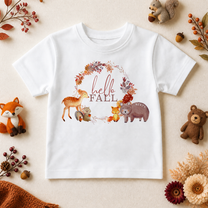 Halloween Hello Fall Woodland Animals T-Shirt for Kids