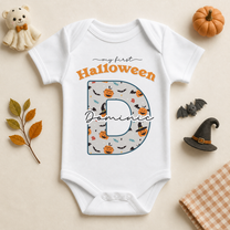 Personalised My First Halloween Baby Vest Bodysuit, Initial with Pumpkins and Bats