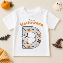 Personalised Halloween Initial Pumpkin Bat T-Shirt for Kids