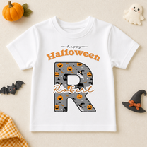 Personalised Happy Halloween Witch Hat Initial T-Shirt for Kids