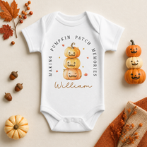 Personalised Pumpkin Patch Memories Baby Vest Bodysuit, Halloween Stacked Pumpkins