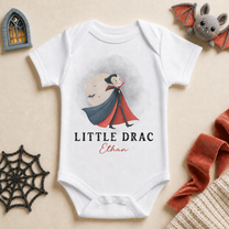 Personalised Halloween Baby Vest Bodysuit for Boys, Little Drac Dracula with Moon and Bats