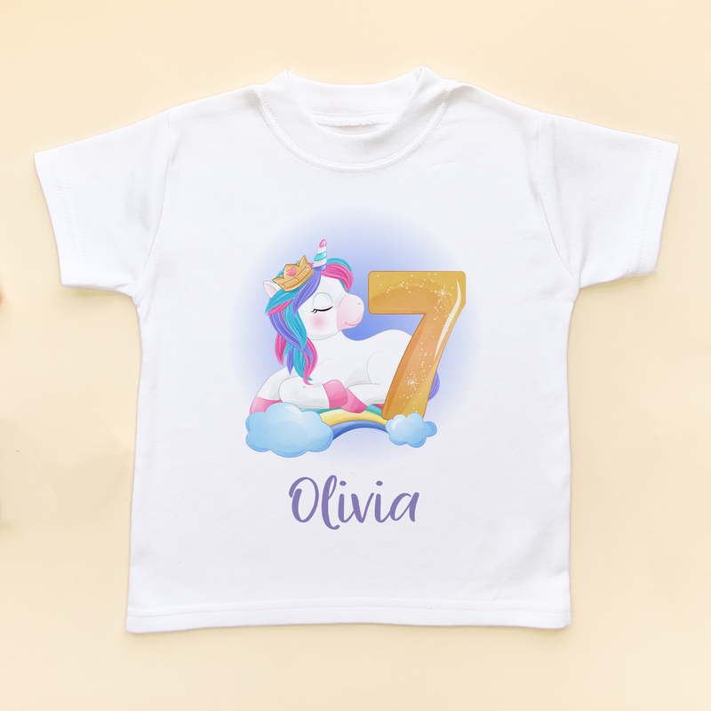 7th Birthday Unicorn Personalised T Shirt (8792102732056)