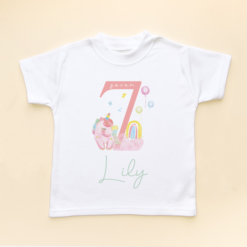 7th Birthday Unicorn Personalised T Shirt (8792104435992)