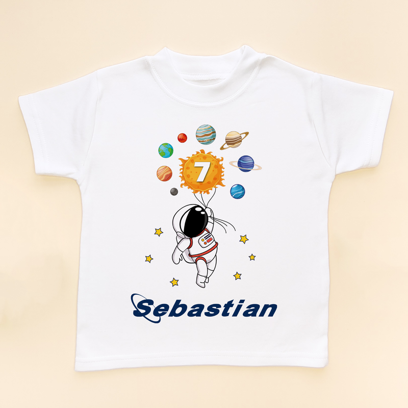 7th Birthday Astronaut Solar System Personalised T Shirt (8792115740952)