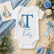 Personalised Blue Initial Floral Bunny Baby Vest Bodysuit with Name
