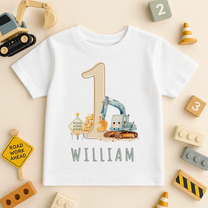 Personalised 1st Birthday Construction Digger Kids T-Shirt for Toddlers