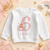 Personalised 6th Birthday Pink Princess Rainbow Sweatshirt for Girls & Kids
