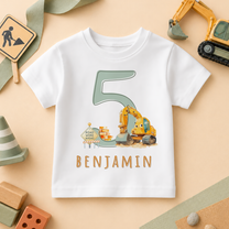 Personalised 5th Birthday Yellow Digger Construction T-Shirt for Boys