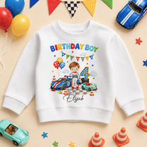 Personalised 4th Birthday Race Car Kids Sweatshirt for Boys, Birthday Boy Racing Jumper with Name and Age