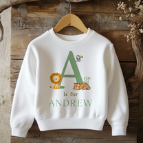 Personalised Green Initial Safari Animals Sweatshirt for Kids