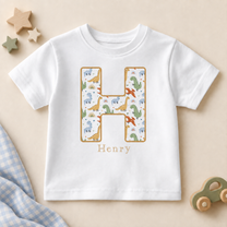 Personalised Rainbow Dinosaur Initial Name T-Shirt for Kids