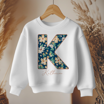 Personalised Dark Blue Floral Initial Kids Jumper