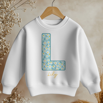 Personalised Blue Daisy Initial Letter Sweatshirt for Kids