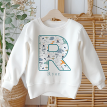 Personalised Volcano Dinosaur Initial Letter Sweatshirt for Kids