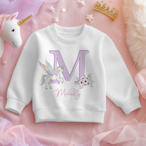 Personalised Kids Rainbow Winged Unicorn Initial Sweatshirt for Girls