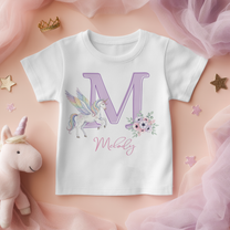 Personalised Kids Rainbow Winged Unicorn Initial T-Shirt for Girls
