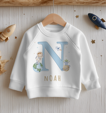 Personalised Blue Initial Astronaut Alien Space Sweatshirt for Boys & Kids