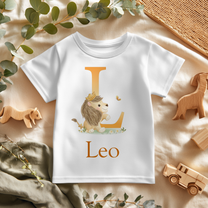 Personalised Smiling Crown Lion Initial Name T-Shirt for Kids
