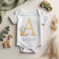 Personalised Initial Name Safari Balloon Baby Vest Bodysuit
