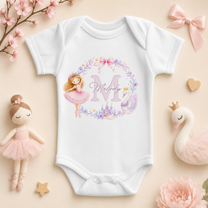 Personalised Lilac Princess Ballerina Initial Letter Baby Vest Bodysuit, Watercolour Wreath Swan with Name