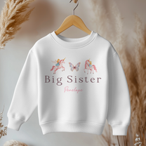 Personalised Name Girls Jumper Big Sister Pink Unicorn Butterfly Fairy Wings Crown for Kids Announcement Gift