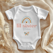 Personalised Lil Sister Rainbow Butterfly Baby Bodysuit
