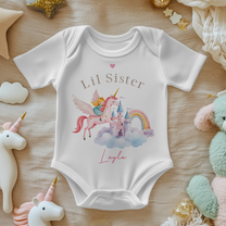 Personalised Baby Lil Sister Unicorn Princess Castle Vest Bodysuit for Girls