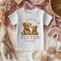 Personalised Kids Little Sister Two Teddy Bears T-Shirt for Girls