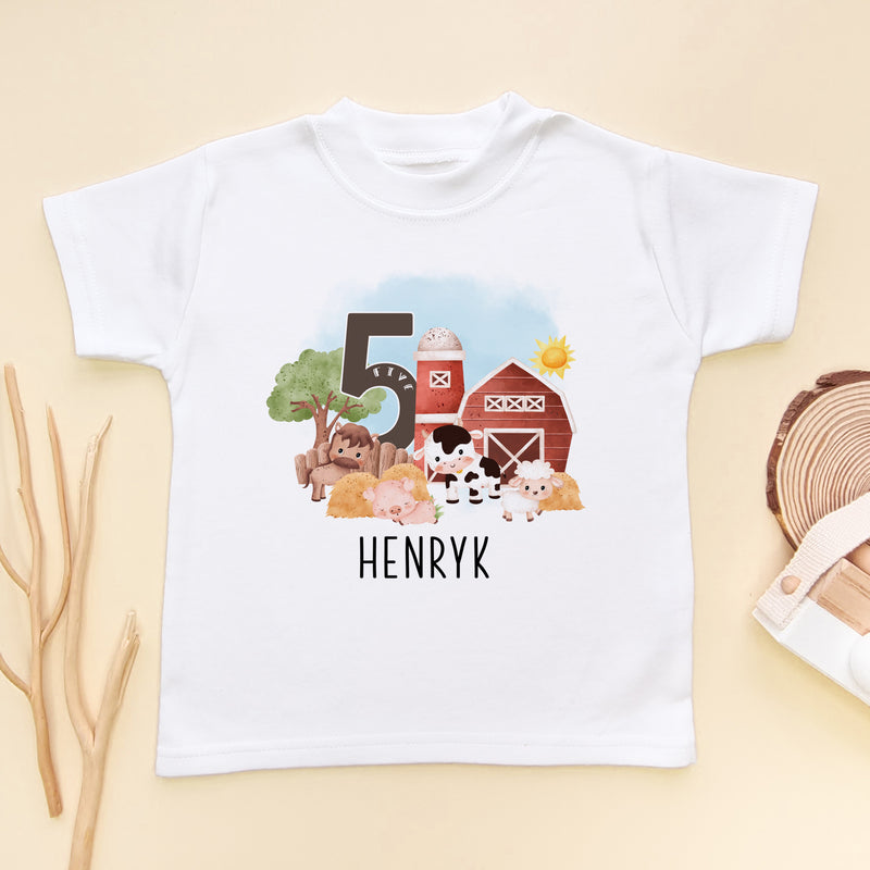 Farm Theme 5th Birthday Personalised Kids & Toddler T Shirt (8748533711128)