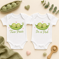Twins Two Peas in a Pod Baby Vest Bodysuit Set, Matching Pair