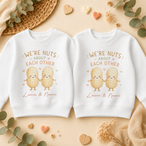 Personalised Twins Nuts About Each Other Peanuts Kids Sweatshirt Set, Matching Pair with Names