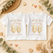 Personalised Twins Nuts About Each Other Peanuts Kids T-Shirt Set, Matching Pair with Names
