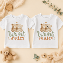 Twins Womb Mates Teddy Bears Kids T-Shirt Set, Matching Pair