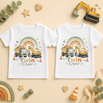 Twins Twin Crew Construction Kids T-Shirt Set, Matching Pair