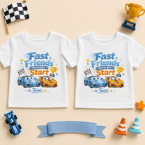 Twins Fast Friends Racing Cars Kids T-Shirt Set for Boys, Matching Pair