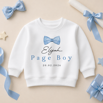 Personalised Page Boy Sweatshirt Bow Tie and Wedding Date for Toddlers and Kids