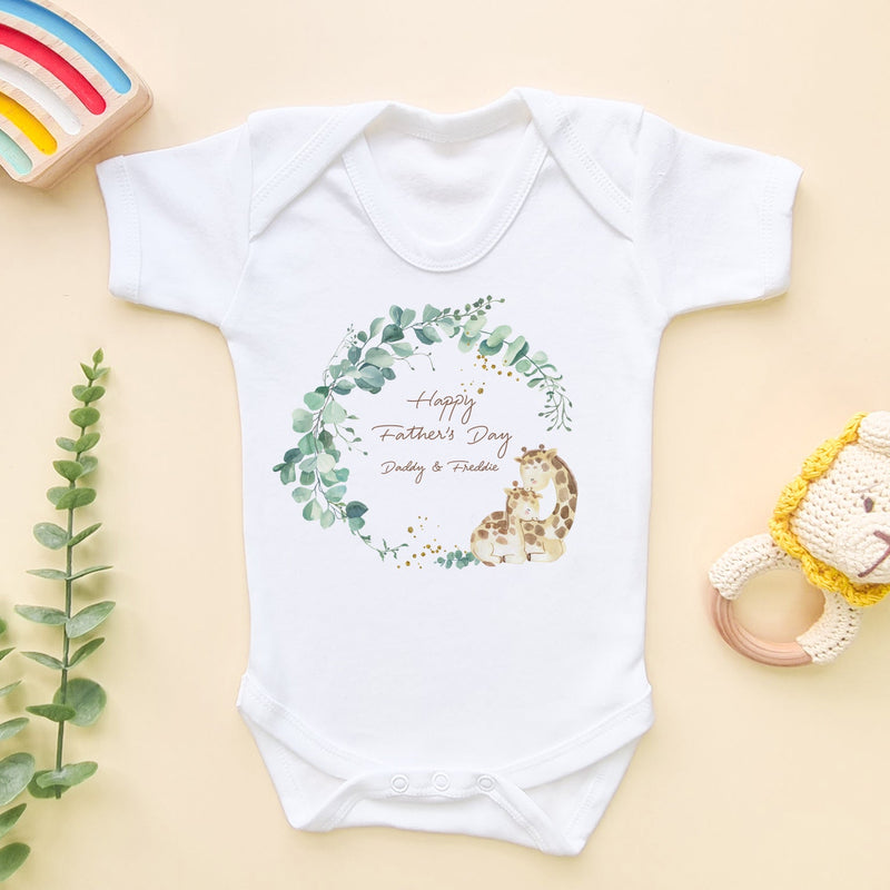 Giraffe Wreath Personalised Happy Father's Day Baby Bodysuit - Little Lili Store (8204340461848)
