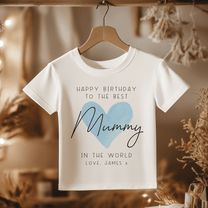 Personalised Happy Birthday Mummy Blue Heart T-Shirt for Kids