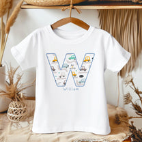 Personalised Kids Initial Letter Cars T-Shirt for Boys