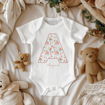Personalised Peach Floral Initial Baby Bodysuit