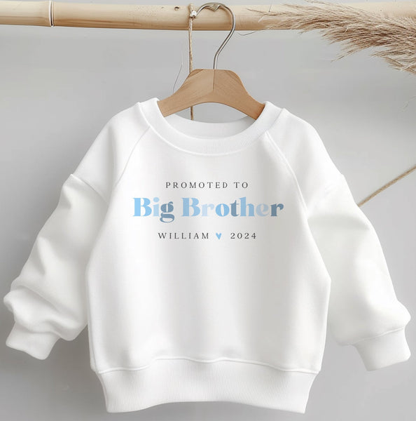 Promoted To Big Brother Blue Letters Personalised Toddler Kids Sweatshirt