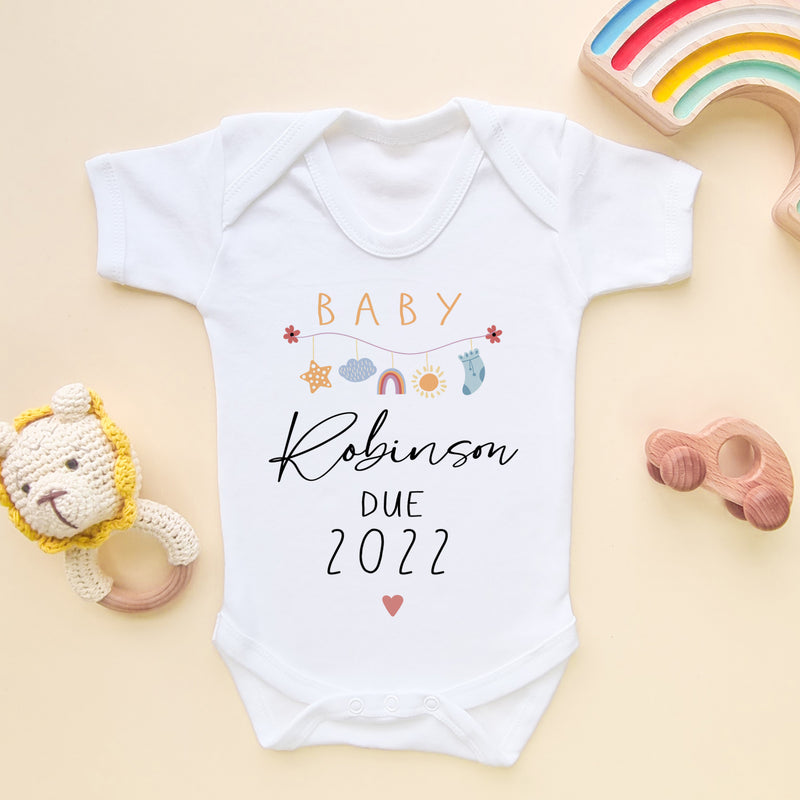 Baby Announcement Personalised Name & Date Bodysuit (6568928575560)