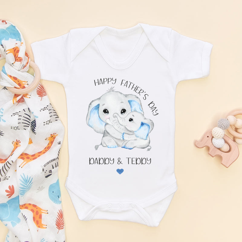 Happy Father's Day Cute Elephants Personalised Baby Bodysuit (6547770703944)