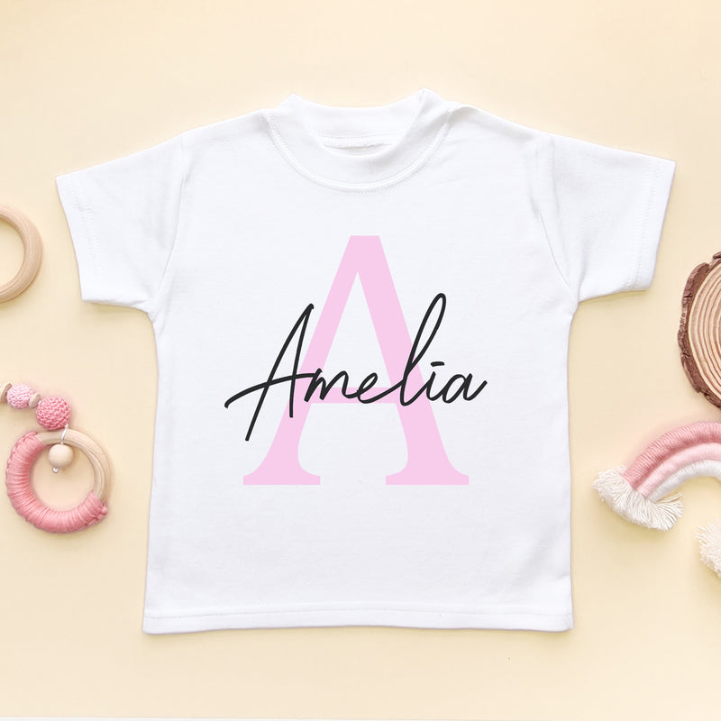 Personalised Name With Letter Girl T Shirt (6550341124168)